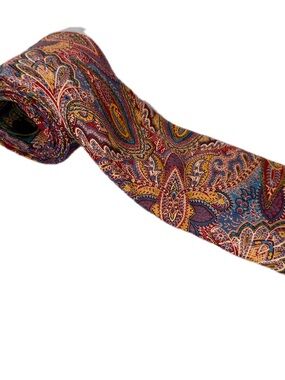 Vittorio Italian Multicolor Paisley Silk Tie with Red, Blue & Gold Accents